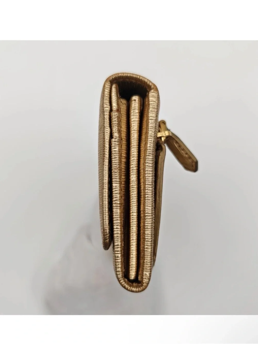 Prada Metallic Gold Saffiano Leather Flap Wallet - Picture 13 of 14